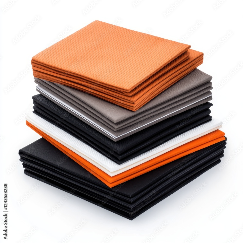Poster stacked textured fabric squares in various colors for creative crafting and design projects