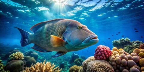 Majestic Napoleon Wrasse Swimming in Vibrant Red Sea Coral Reef