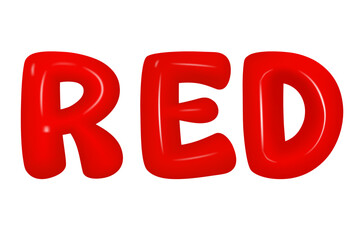 Red font  lossy letters in cartoon style. Fonts voluminous inflated from balloon