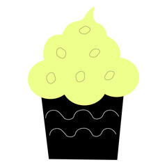 Festive vanilla cupcake with buttercream, isolated on  white background. Cute sweet dessert for  birthday or  small celebration. Delicious mouth-watering treat for the celebration.