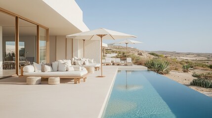 Fototapeta premium Modern Coastal Home with Swimming Pool and Relaxation Area