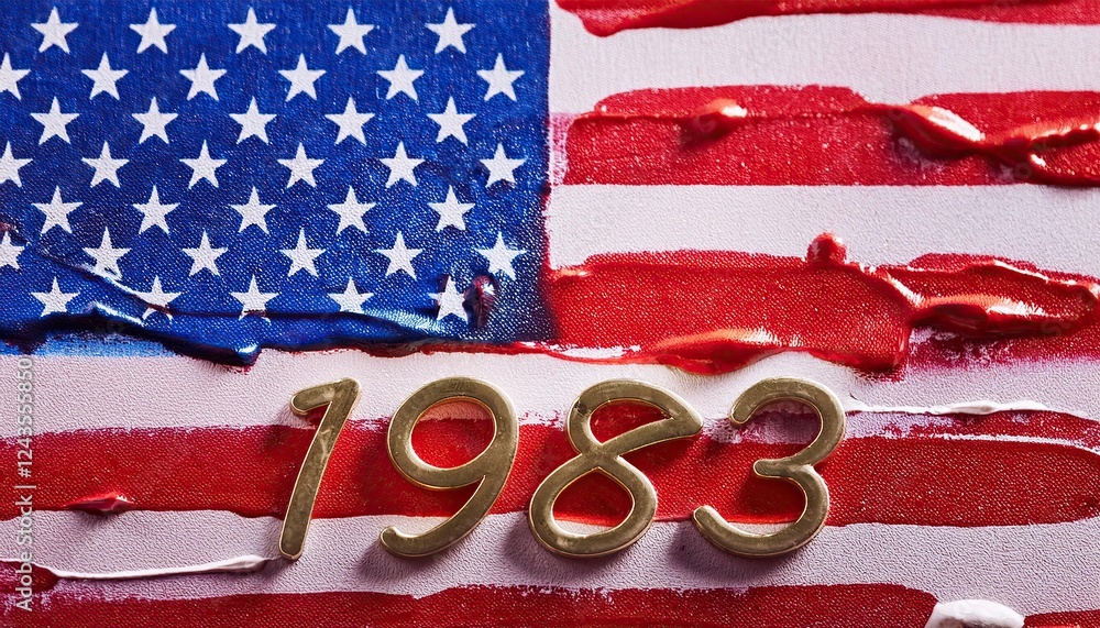 Poster artistic representation of the usa flag with 1983 date