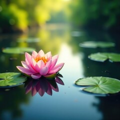 Water lilies float on the surface of the river, river, calm, peaceful