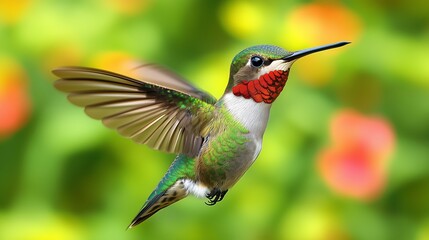Obraz premium The elegant flight of the Red throated Hummingbird