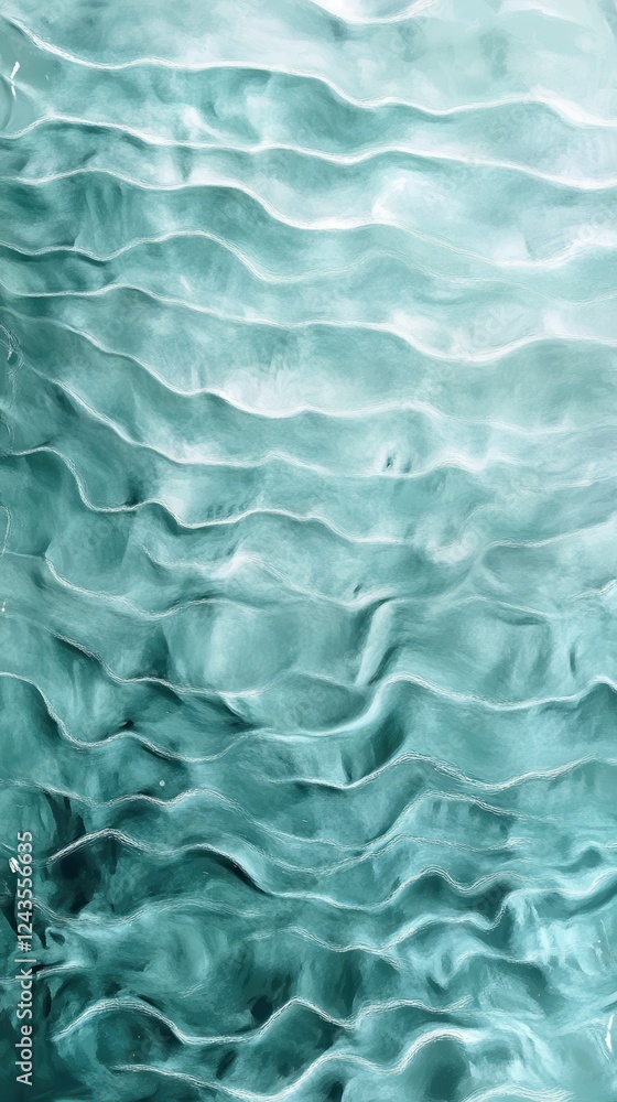 Poster cool-toned watercolor background with flowing waves and texture in soft shades of blue and green