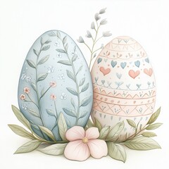 Watercolor illustration of Easter eggs with floral design 