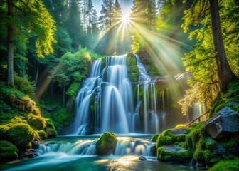 Obraz premium Majestic Washington Waterfall Double Exposure: Nature's Serene Embrace