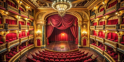 Obraz premium Majestic Velvet Stage Curtains: Elegant Theater Drapery Aerial View
