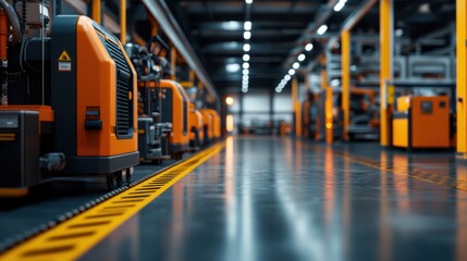 Fototapeta premium Industrial Warehouse with Modern Machinery and Equipment in a Well-Lit Interiors