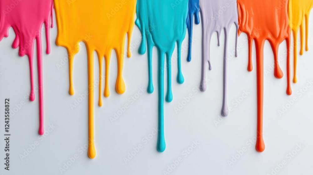 Aufkleber vibrant abstract paint drips in bright colors on a light gray background creating a modern artistic 