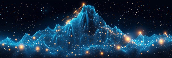 Abstract Blue Glowing Mountain Range on a Dark Background Futuristic Data Visualization.