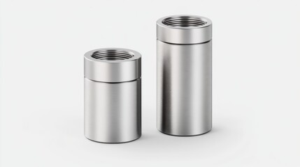 Close-Up View of Two Metallic Cylinders with Threaded Ends on a Light Background for Industrial Use