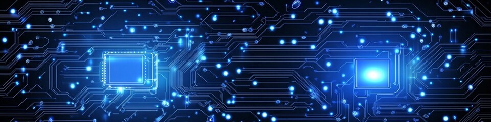 Fototapeta premium Glowing Circuit Board Background, Technology Background With Integrated Circuit Board