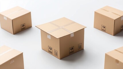 Brown Cardboard Boxes on White Background