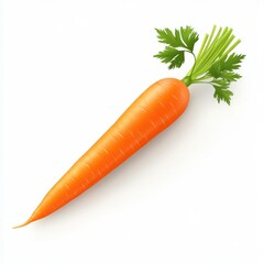Bright orange carrot with vibrant green leaves resting on a neutral background showcasing its natural beauty