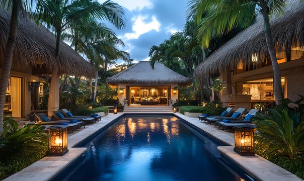 A Relaxing Sunken Pool with Deep Navy Blue Water for an Inviting and Peaceful Retreat