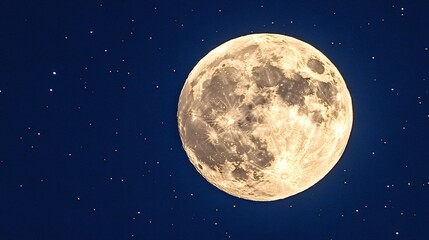Obraz premium Bright full moon casting a gentle glow against a backdrop of countless stars. The serene night sky creates a tranquil and mesmerizing celestial scene, perfect for astronomy enthusiasts