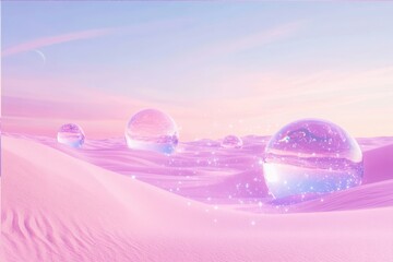 A magical oasis in desert, surrounded by glowing sands