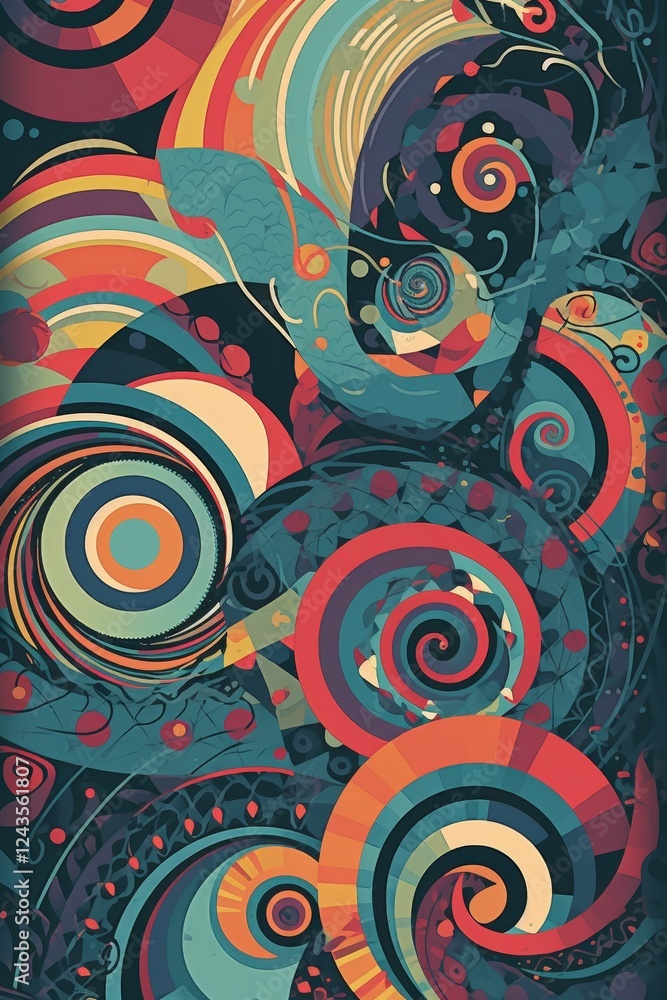Poster vibrant abstract swirls and spirals in bold colorful patterns