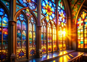 Miniature Stained Glass Church Window, Colorful Glass Panel, Tilt-Shift Photography, Architectural Detail