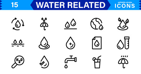 Aqua and Water Icon Pack. Clean and Professional Icons for Web, Apps, Sustainability, Marine Life, Weather, and Eco-Friendly Graphic Projects
