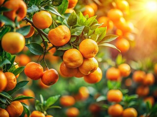 Miniature Tangerine Orchard: Ripe Oranges on a Branch, Tilt-Shift Photography
