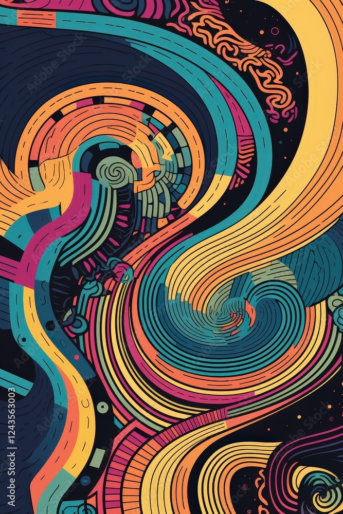 Poster abstract colorful swirls and shapes in vibrant background design