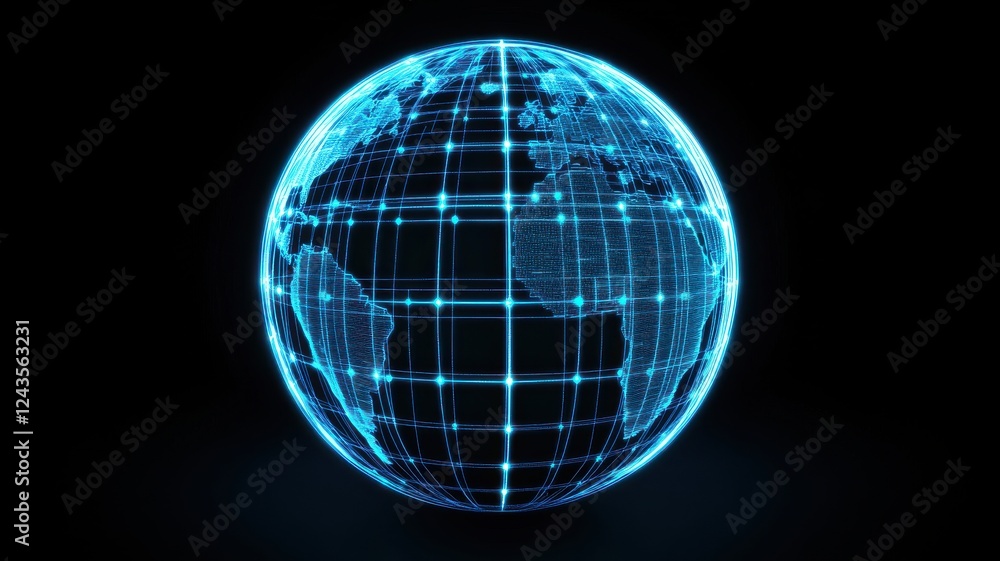 Poster a glowing, digital globe with a grid pattern, representing global connectivity and technology agains