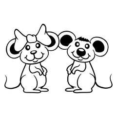 2 Mice Couple Two Love Valentine's Day Woman Man Design Lover Art Vector Illustration Card T-Shirt Poster Sticker Graphic Print Decorative Drawing Isolated Logo Decoration Symbol Creative Cool Style
