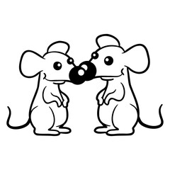 2 Mice Couple Love Valentine's Day Noses Touching Design Lover Art Vector Illustration Card T-Shirt Poster Sticker Graphic Print Decorative Drawing Isolated Logo Decoration Symbol Creative Cool Style
