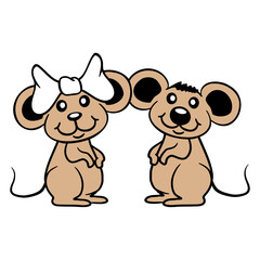 2 Mice Couple Two Love Valentine's Day Woman Man Design Lover Art Vector Illustration Card T-Shirt Poster Sticker Graphic Print Decorative Drawing Isolated Logo Decoration Symbol Creative Cool Style
