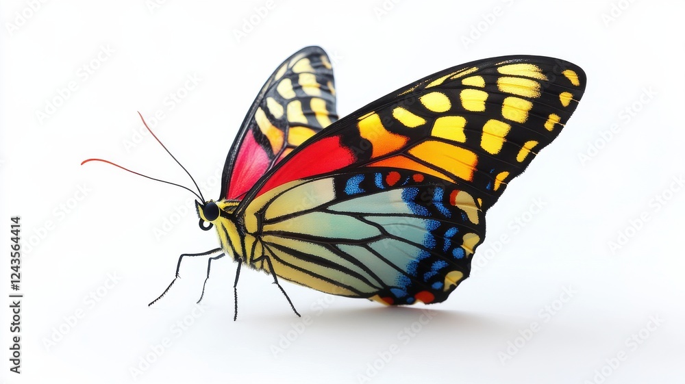 Poster a vibrant butterfly displays an array of colors, showcasing intricate patterns on its wings against 
