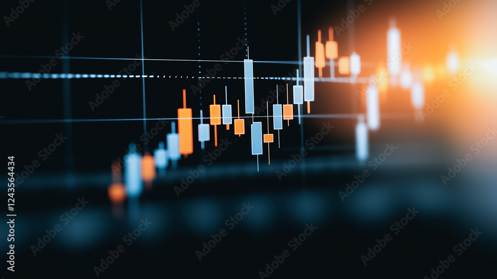 Poster a close-up of a stock market graph showing an upward trend. the graph is displayed on a computer mon