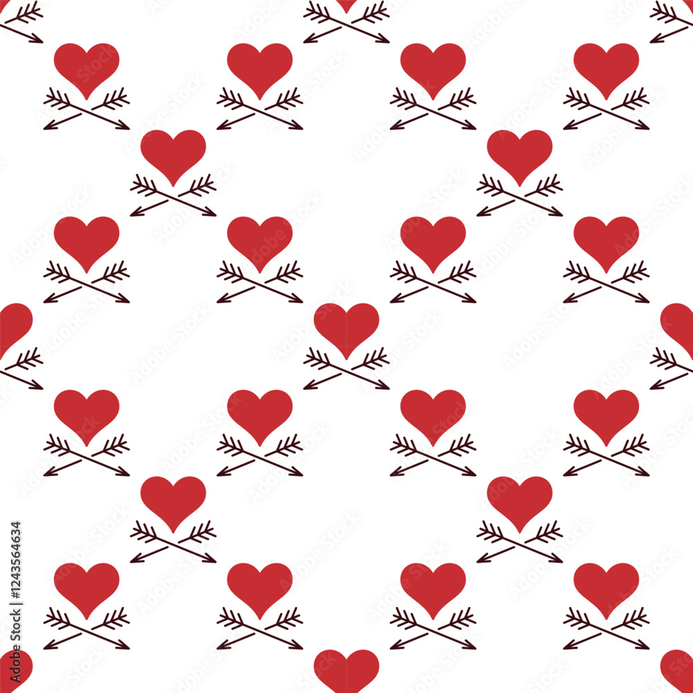 Poster vector red heart with 2 arrows seamless pattern or love vector background