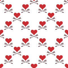 Vector red heart with 2 arrows seamless pattern or Love vector background