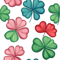 Obraz premium Colorful shamrock seamless pattern featuring green, pink, and red leaves
