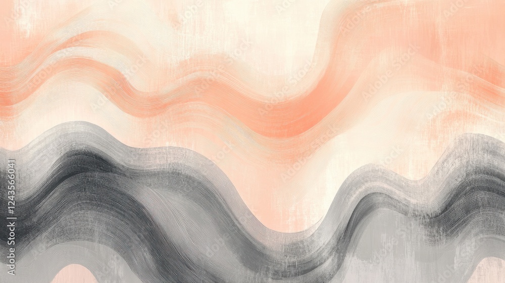 Poster soft pencil strokes create a soothing abstract background with gentle waves and warm hues