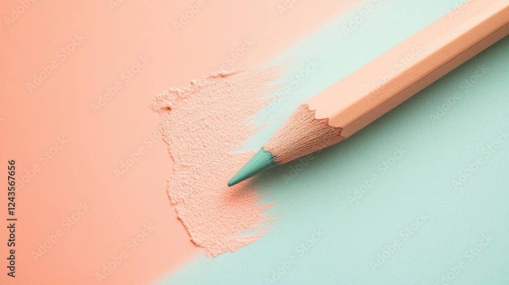 Aufkleber negative space design showcasing a colored pencil creating art on a soft pastel background at midday