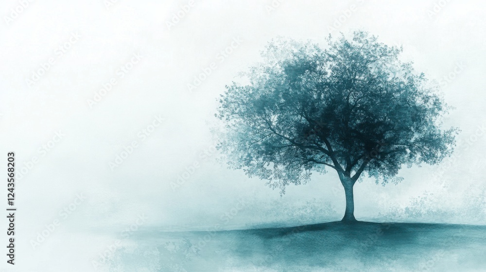 Aufkleber silhouette of a tree rendered in pencil showcasing minimalist elegance and tranquility in a serene l