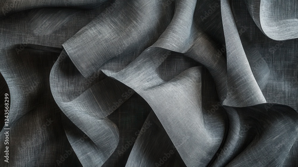 Poster monochromatic fabric texture in muted gray tones presenting an intricate layering of soft textile
