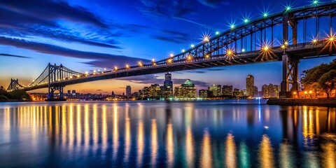 Obraz premium Minimalist Night View: Hell Gate & Triboro Bridges, NYC Skyline
