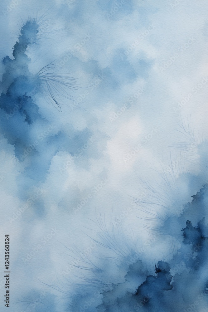 Poster soft blue watercolor texture with ethereal clouds and serene tones creating a calming backdrop