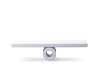 3D Seesaw scales isolated on white. Render empty weight measuring seesaw scale. Balanced swing scales. Justice, measurement, decision, choice and balance concept. Vector Illustration