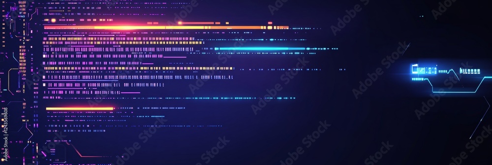 Poster abstract technology background, glowing lines, numbers, programming, coding design concept.