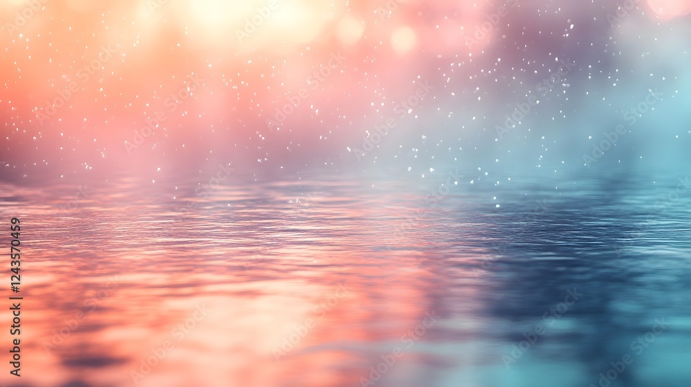 Poster glowing sunset colors reflected on the calm rippled surface of a serene ocean creating a mesmerizing