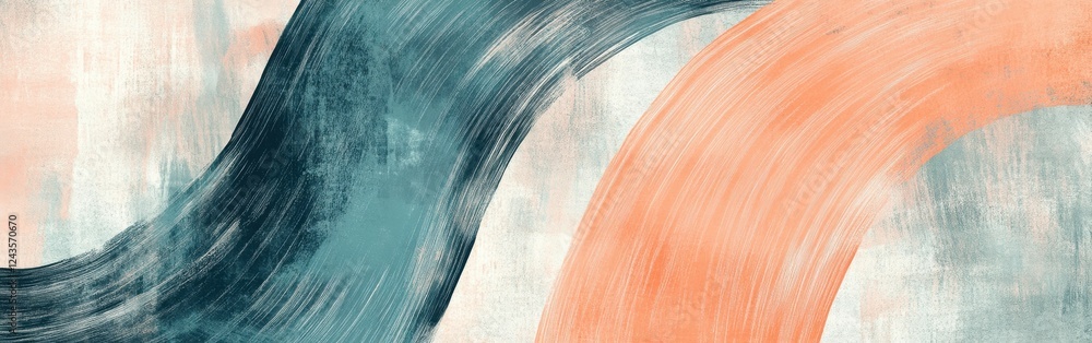 Leinwandbilder Abstract teal and peach brush strokes create a harmonious composition in a modern artistic display