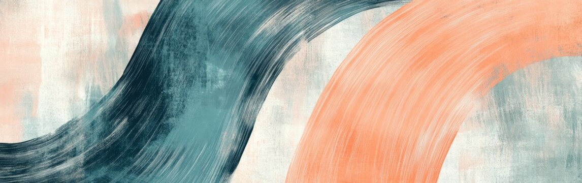 Abstract teal and peach brush strokes create a harmonious composition in a modern artistic display