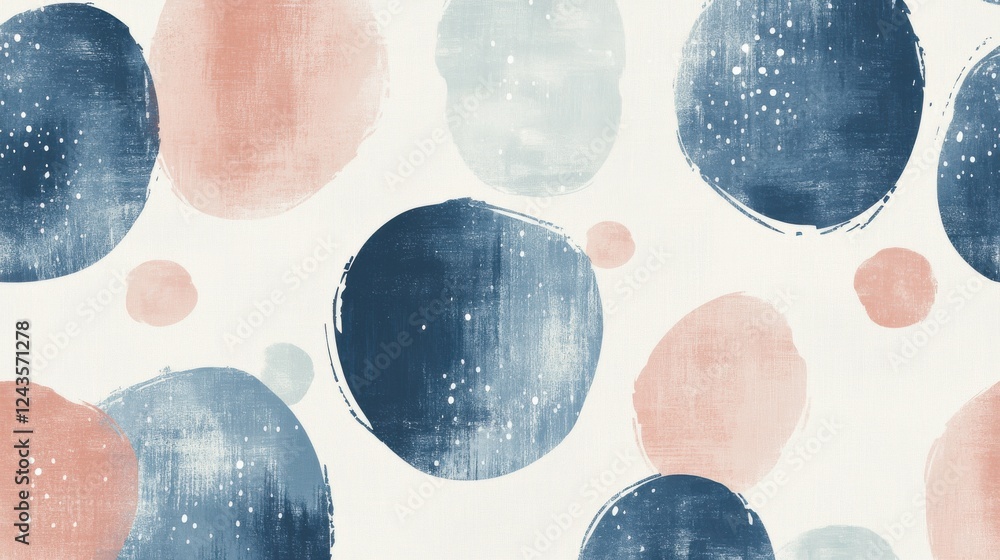 Poster Elegant muted blue and peach abstract patterns with pencil strokes for modern decor