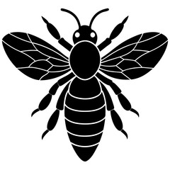 Honeybee Silhouette Gracefully Resting on White Background