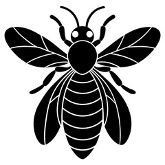 Honeybee Silhouette Gracefully Resting on White Background